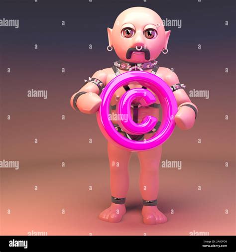 3d cartoon gay leather fetish man holding a pink copyright symbol, 3d illustration render Stock ...