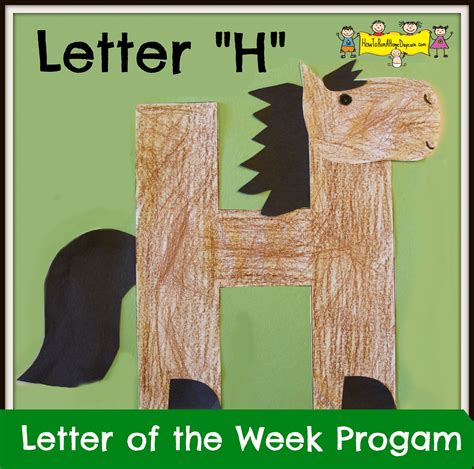 the letter h is for horse made out of wood and paper with an animal on it