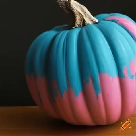 Photorealistic gender reveal pumpkin with blue and pink paint on Craiyon