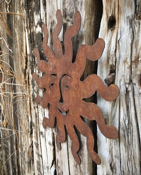 Vintage Rusty Metal Wall Art Smiling Sun Rustic Decor Outdoor Wall Art, Patio Decor Metal Yard Art