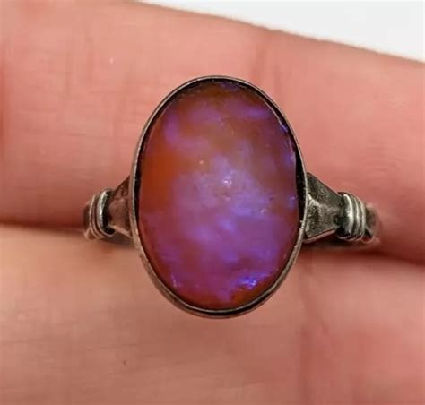 UNCAS VINTAGE DRAGON'S Breath Glass Oval Cabochon Sterling Silver Ring Size 7.5 $55.00 - PicClick