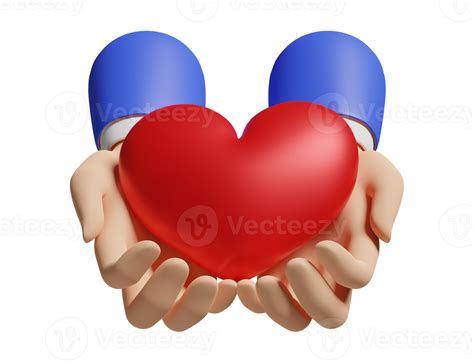 Free cartoon hands holding red heart isolated. health love or world heart day concept, 3d ...