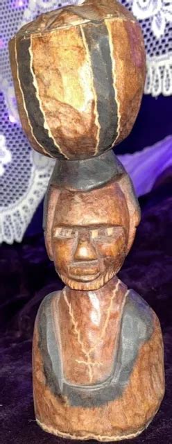 WOOD CARVING JAMAICA Head bust Art african Sculpture figurine 10 1/2"x3 ...