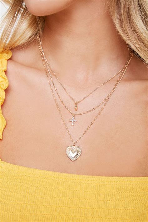 Heart & Cross Pendant Layered Necklace