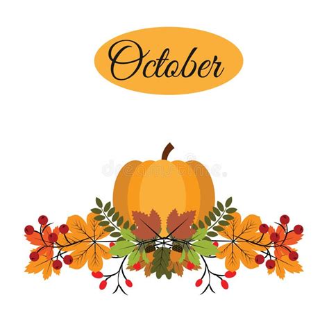 October Banner with Pumpkin, Autumn Leaves and Berries Stock Vector - Illustration of card ...