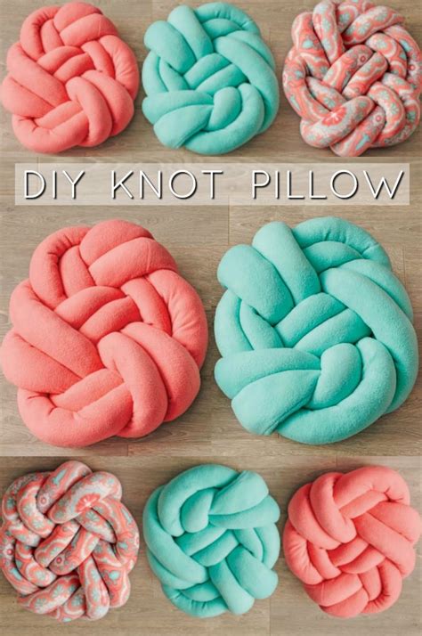 the instructions to make diy knot pillow are shown in different colors and sizes, including pink