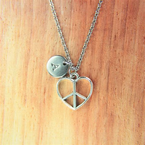 Heart With Peace Sign Necklace Birthday Gift Valentine 's - Etsy