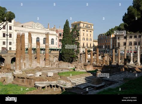 Rome Italy Archaeological ruins in Largo Argentina Largo di Torre Argentina aka Area Sacra ...