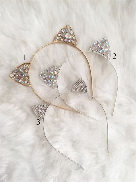 Gold Crystal Cat Ears Headband Gold Bridal Tiara Cat Ears - Etsy