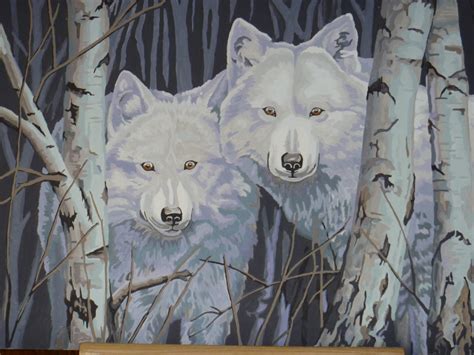 NUMBER ART PAINTED BY ELEANOR: TWO WHITE WOLVES IN WINTER