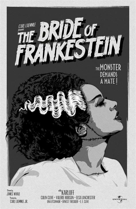 a poster for the bride of frankstein, with an image of a woman's head