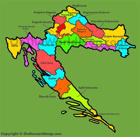 Administrative map of Croatia - Ontheworldmap.com