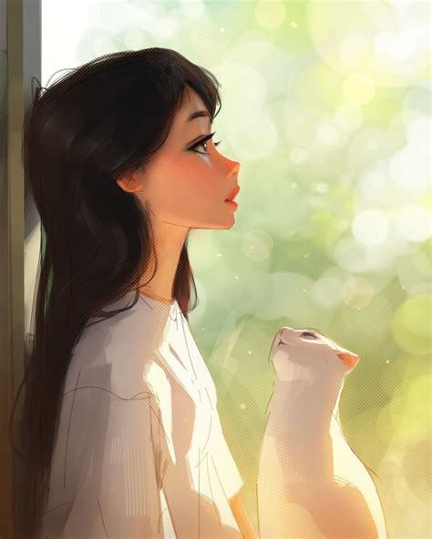 White cat , an art print by Sam Yang | Digital art girl, Digital ...