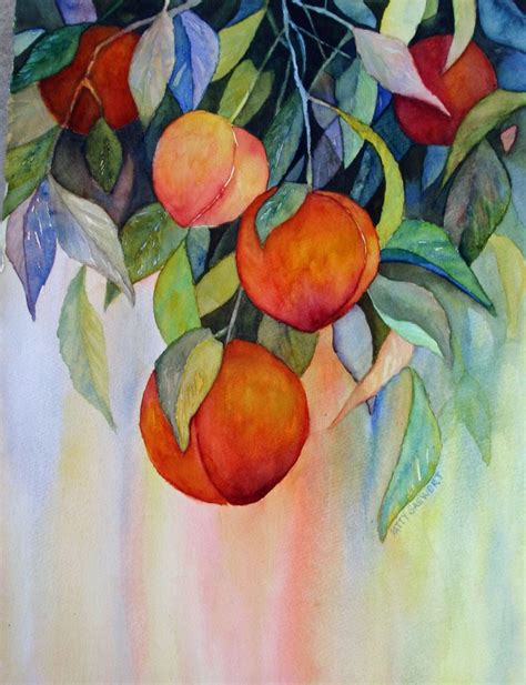 Peach Orchard Watercolor Painting