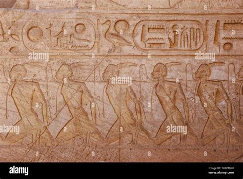 Ancient Egyptian Drawing on the Walls of the Great Temple at Abu Simbel, Egypt Stock Photo - Alamy