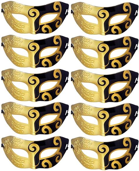 Retro Masquerade Mask Mardi Gras Costume Party Supply(Pack of 10) Black and Gold | Costume party ...