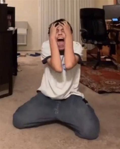 Guy Screaming on Bedroom Floor wirth hands on his hand, on his knees (reaction image) | Day 2 No ...