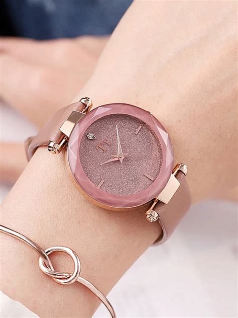 Rose gold Pink Leather Strap Women's Watch | Rose gold watches, Women wrist watch, Rose gold ...