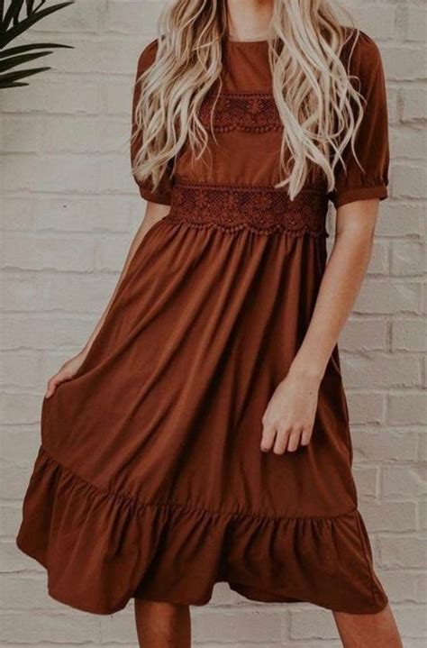 women rust colored dress | Modest dresses, Dresses for work, Casual dresses