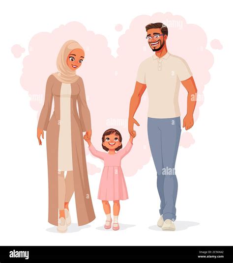 Happy Muslim family holding hands and walking. Isolated vector illustration Stock Vector Image ...