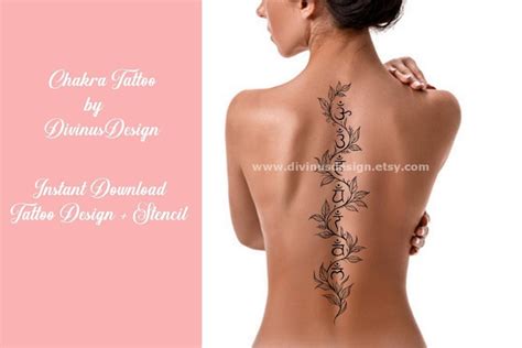 Chakra Tattoo Design and Template/stencil Floral and Feminine Spine Chakra Tattoo Instant ...