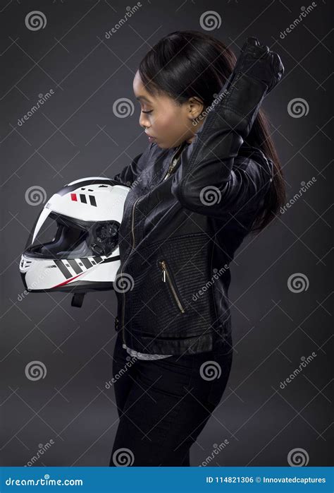 Female Motorcycle Rider or Racer with Helmet Stock Photo - Image of person, model: 114821306