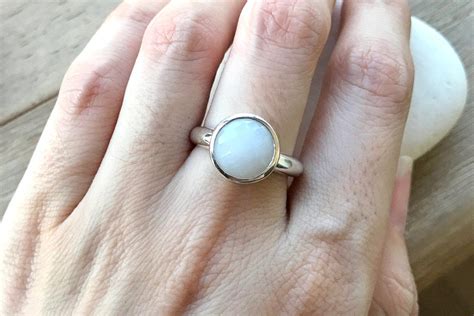 White Agate Stone Ring- White Gemstone Ring- Round White Ring- Facet White Stack Ring