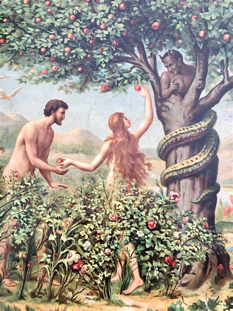 Antique 1860-80 Ecclesiastical Bible Study Chart, Adam, Eve, Satan, Grim Reaper by ...