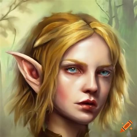 Medieval elf with blonde wavy hair in a forest on Craiyon