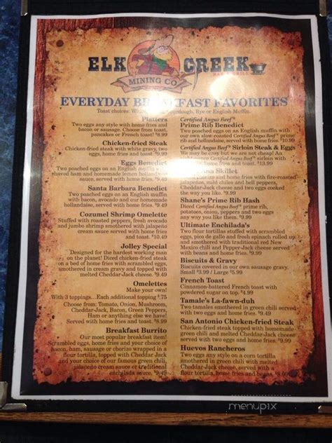 Menu of Elk Creek Bar & Grill in New Castle, CO 81647