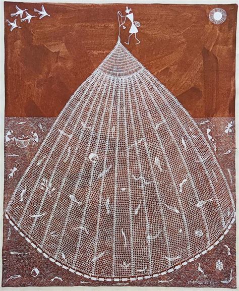 Anil Vangad - Animal Painting Tribal Art Warli India Circle Natural Pigment Mud Canvas at ...