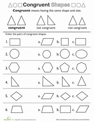 Shape Basics: Congruent Shapes | Worksheet | Education.com | Geometry worksheets, Math ...