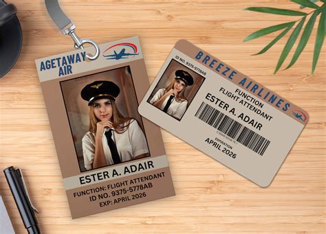 Flight Attendant ID Badge Template Airline ID Card Costume - Etsy