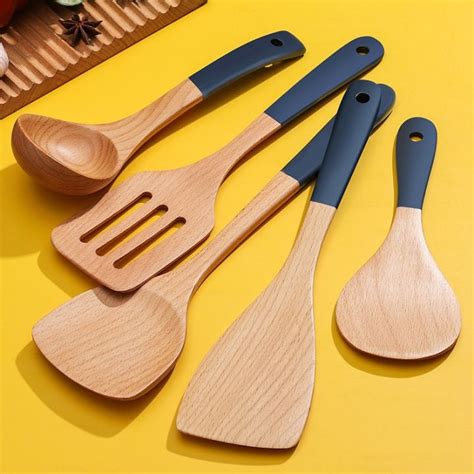 JustLiving Wooden Kitchen Cooking Utensils for Non-stick Pan Household ...