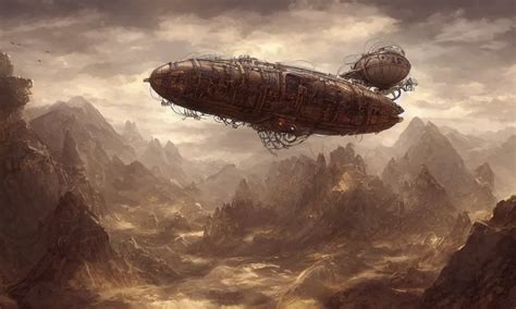 steampunk airship over mountains, digital art, concept | Stable Diffusion