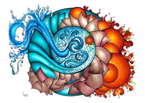 Earth, wind, water and fire: Four elements Drawing by Itanhunt on ...