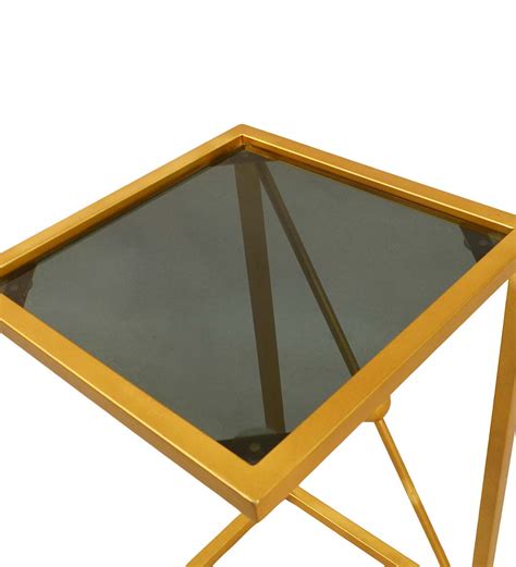 Gold and Black C-Shaped Accent Table - Black/Gold | PlowHearth