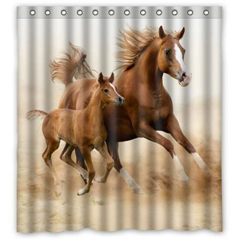 HelloDecor Running Horse Dad And Son Shower Curtain Polyester Fabric Bathroom Decorative Curtain ...