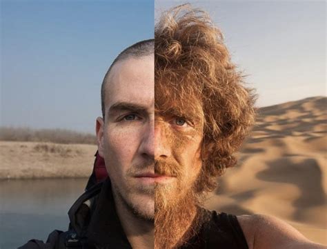 Before and after of a man who walked across China for a year.