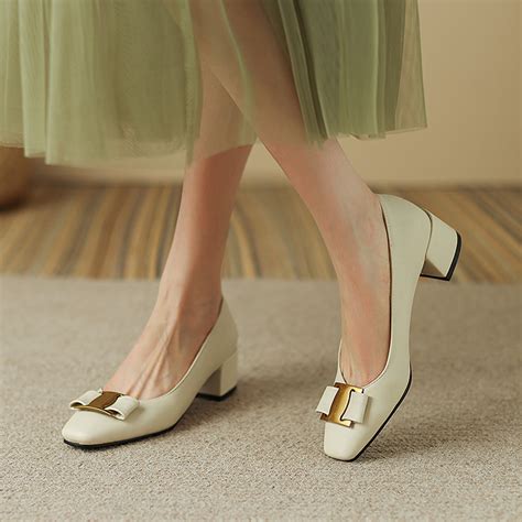 Square Toe Low Chunky Heels with Metal Decor Braylee