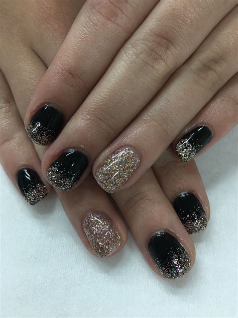 Black & Light Elegance Champagne Glitter Ombré Holiday New Years Gel Nails | New years nail ...