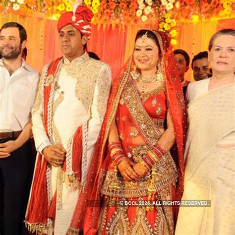 Rahul Gandhi and Sonia Gandhi with Ashok and Ragini during their wedding ceremony, held in Delhi.