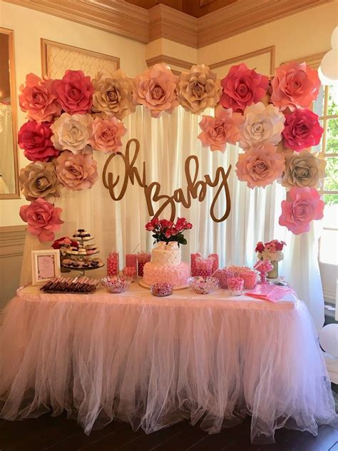 Baby Shower Cake Table Backdrop - Baby Girl Pink | Baby shower roses ...