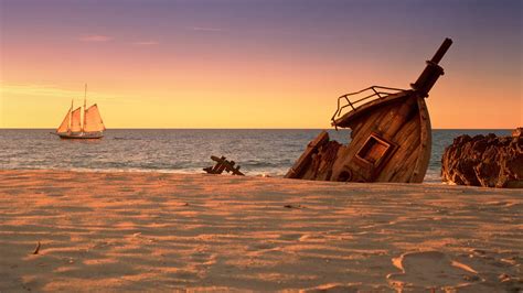 Schooner Shipwreck At Sunset - Free Nature Pictures