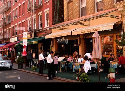 Eating at Italian restaurant in Little Italy, New York City America USA ...