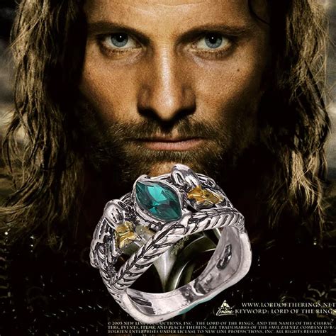 Movie Jewelry Lord Aragorn's Ring of Barahir Retro Antique Silver Green ...