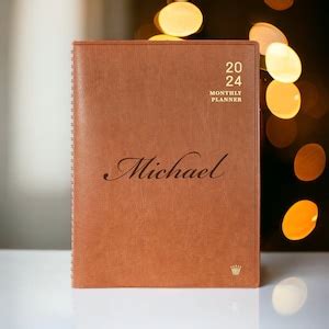 Personalized LEATHER PLANNER CALENDAR Organizer Notepad Notebook Custom Engraved Gifts for Him ...