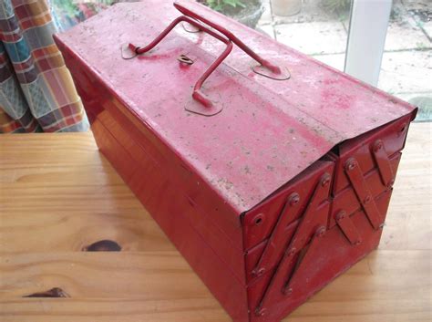 VINTAGE RED METAL TOOL BOX CANTILEVER MULTI COMPARTMENTS | #1778579216