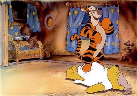 Just then, Pooh was encounters a large, grand tiger friend with black ...