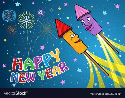 Happy new year background with cartoon rockets Vector Image